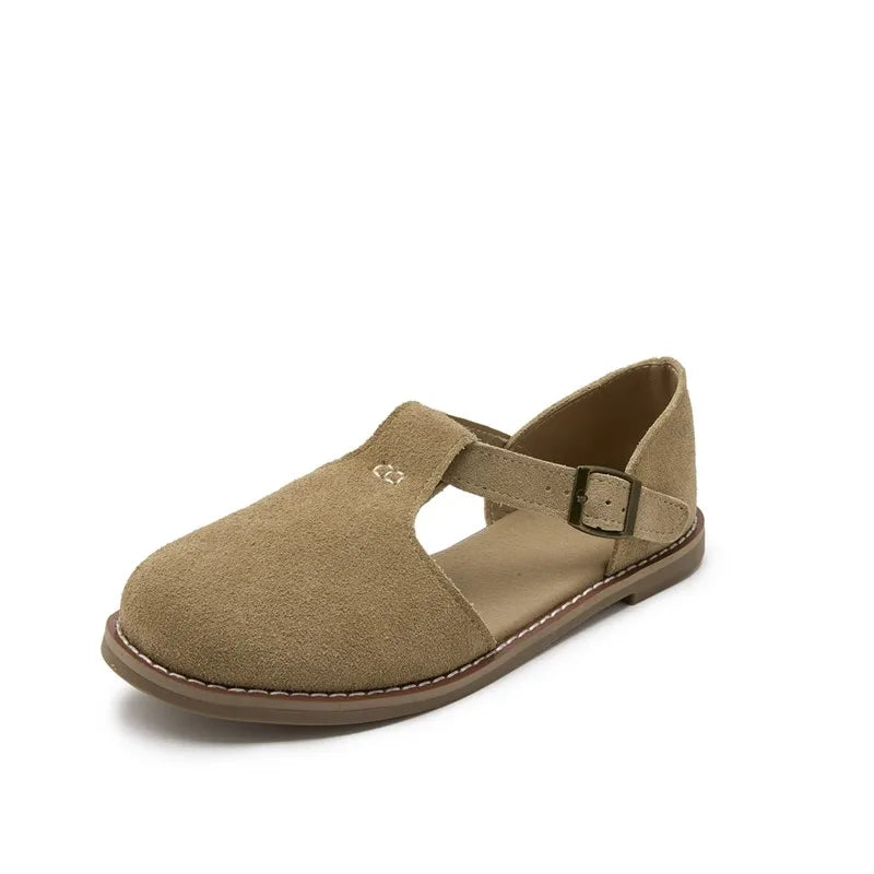 Sandália Feminina de Couro Legítimo Retrô Sola Plana