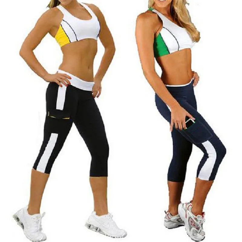 Calça Capri Listrada para Corrida com Bolso e Cintura Alta