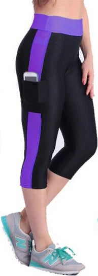 Calça Capri Listrada para Corrida com Bolso e Cintura Alta