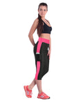 Calça Capri Listrada para Corrida com Bolso e Cintura Alta