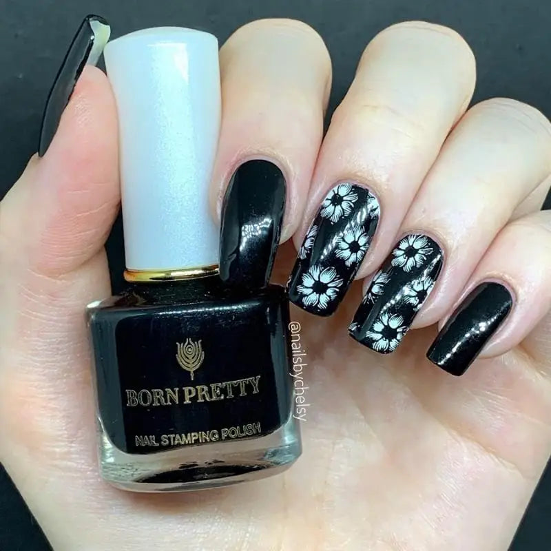 Carimbo Esmalte Verniz para Unhas Preto e Branco Born Pretty