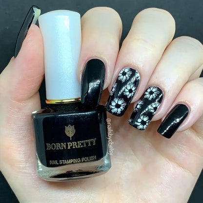 Carimbo Esmalte Verniz para Unhas Preto e Branco Born Pretty