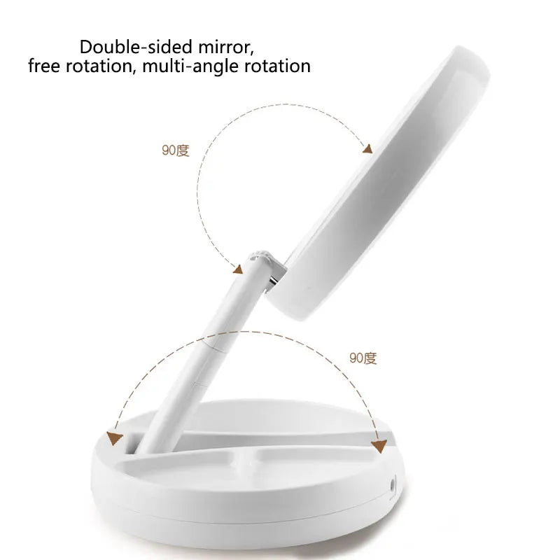 Espelho de Luz Led Dobravel Lupa Aumenta 10x Maquiagem Usb