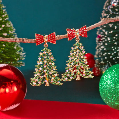 Brincos de árvore de Natal com strass coloridos