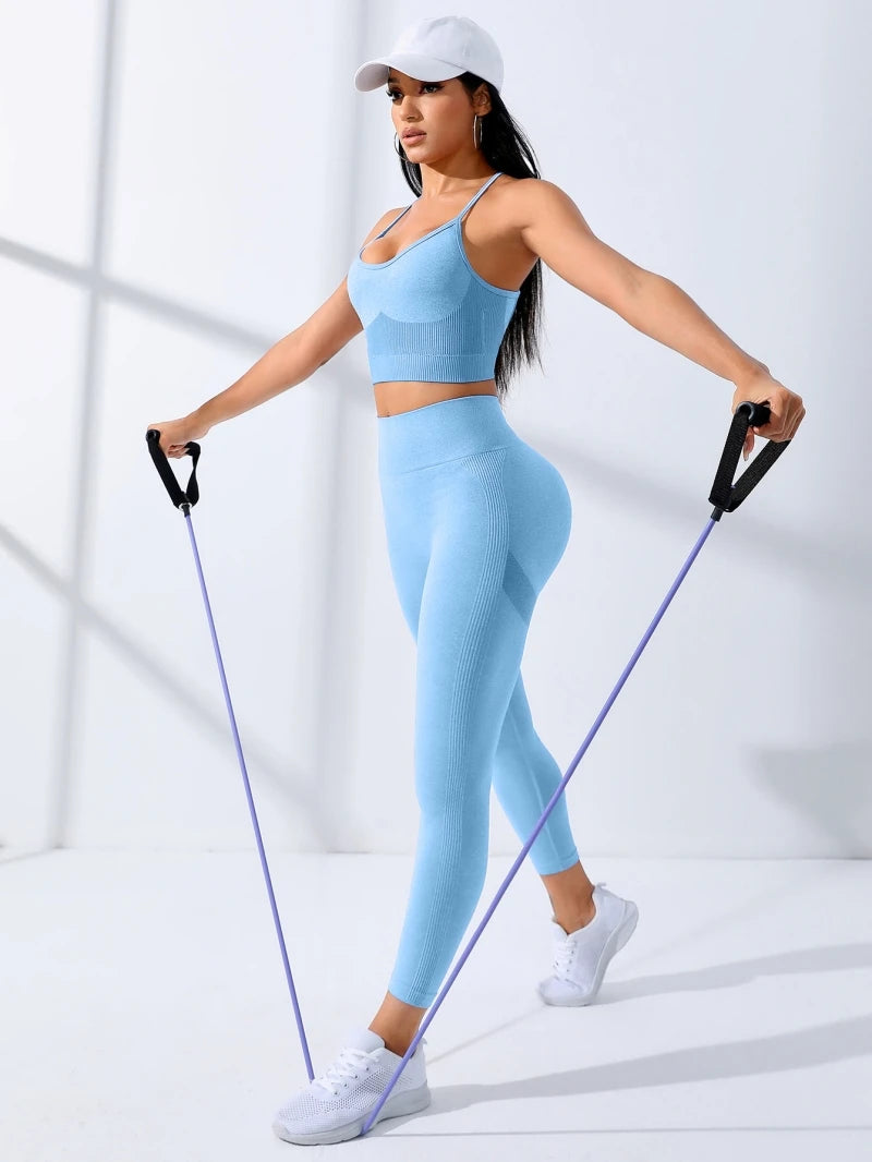 Conjunto Treino Leggings Fina Alça de Ombro Stretch Fitness