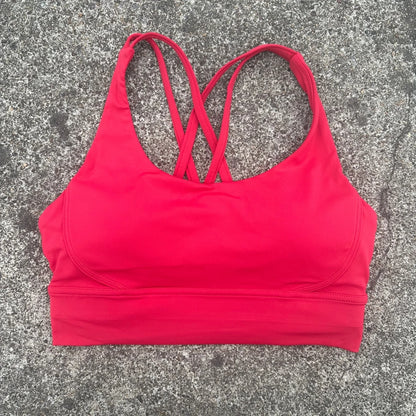 Top esportivo Feminino de Cor Sólida com Costas Cruzadas Macias