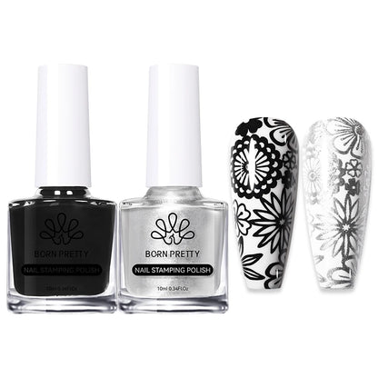 Carimbo Esmalte Verniz para Unhas Preto e Branco Born Pretty