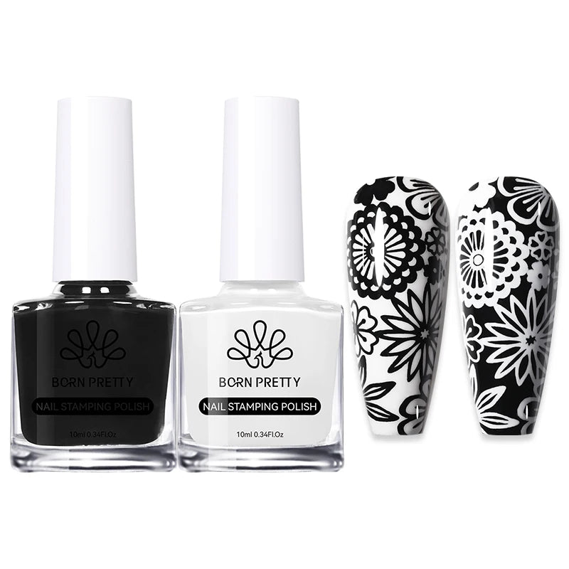 Carimbo Esmalte Verniz para Unhas Preto e Branco Born Pretty