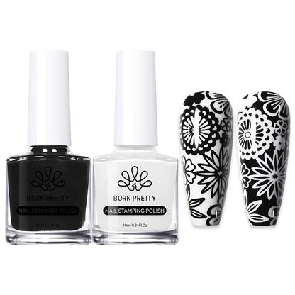 Carimbo Esmalte Verniz para Unhas Preto e Branco Born Pretty