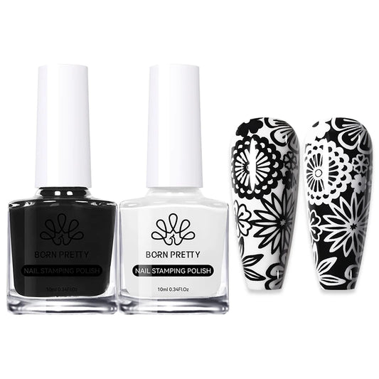 Carimbo Esmalte Verniz para Unhas Preto e Branco Born Pretty