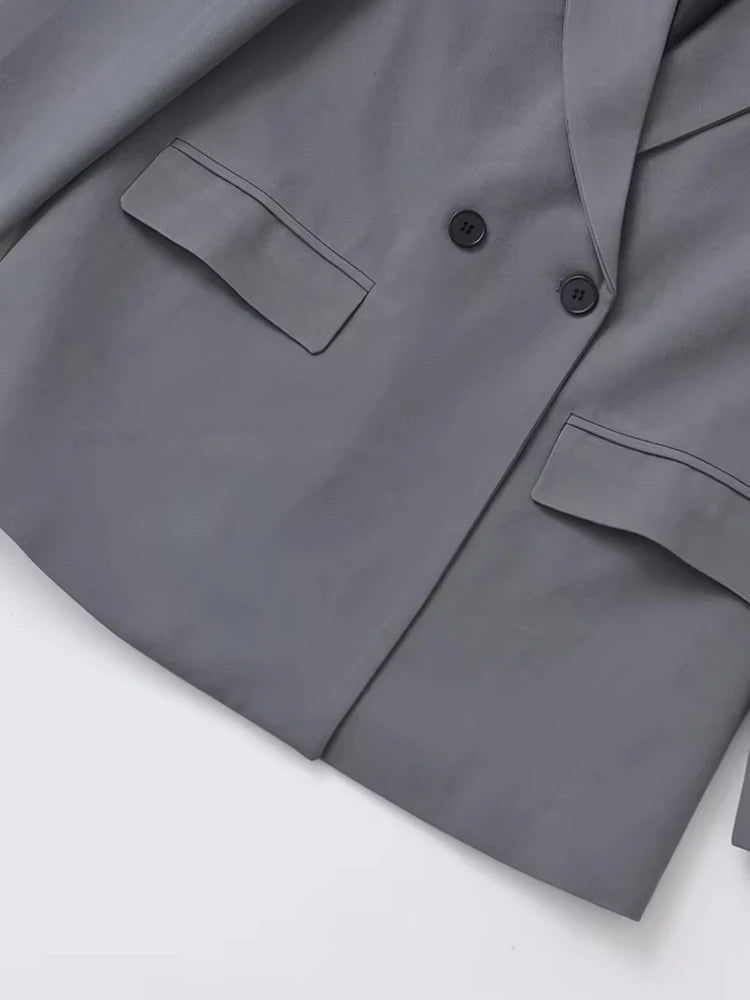 Blazer Feminino Transpassado Manga Longa Bolsos com Aba