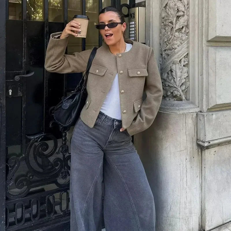 Jaqueta Feminina com Botão Manga Longa Outono/Inverno