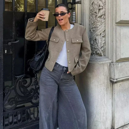Jaqueta Feminina com Botão Manga Longa Outono/Inverno