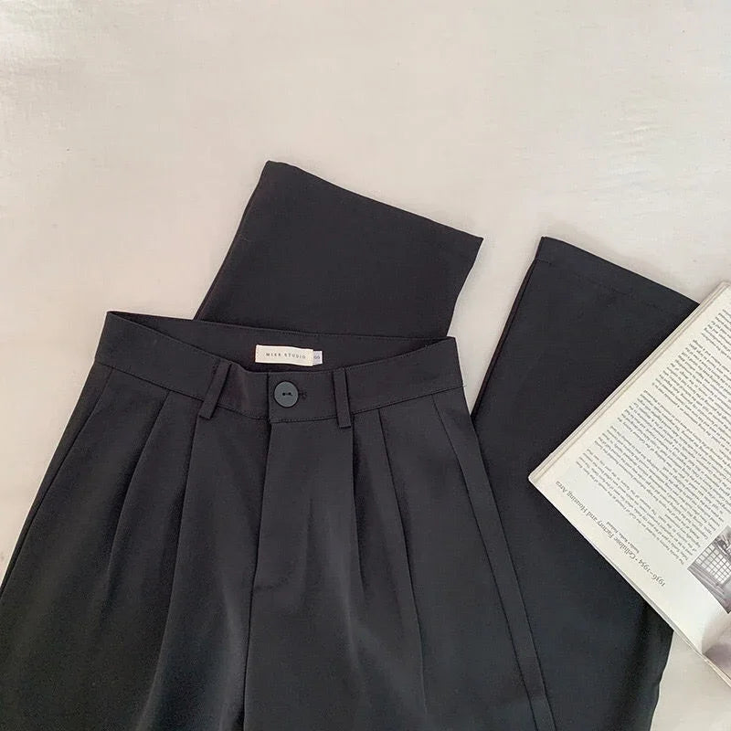 Calça de Terno Feminina de Cintura Alta ,Reta com Botões
