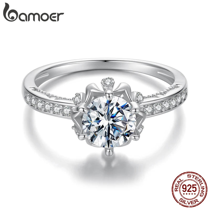 Anel Moissanite Diamante Solitaire de Prata Esterlina