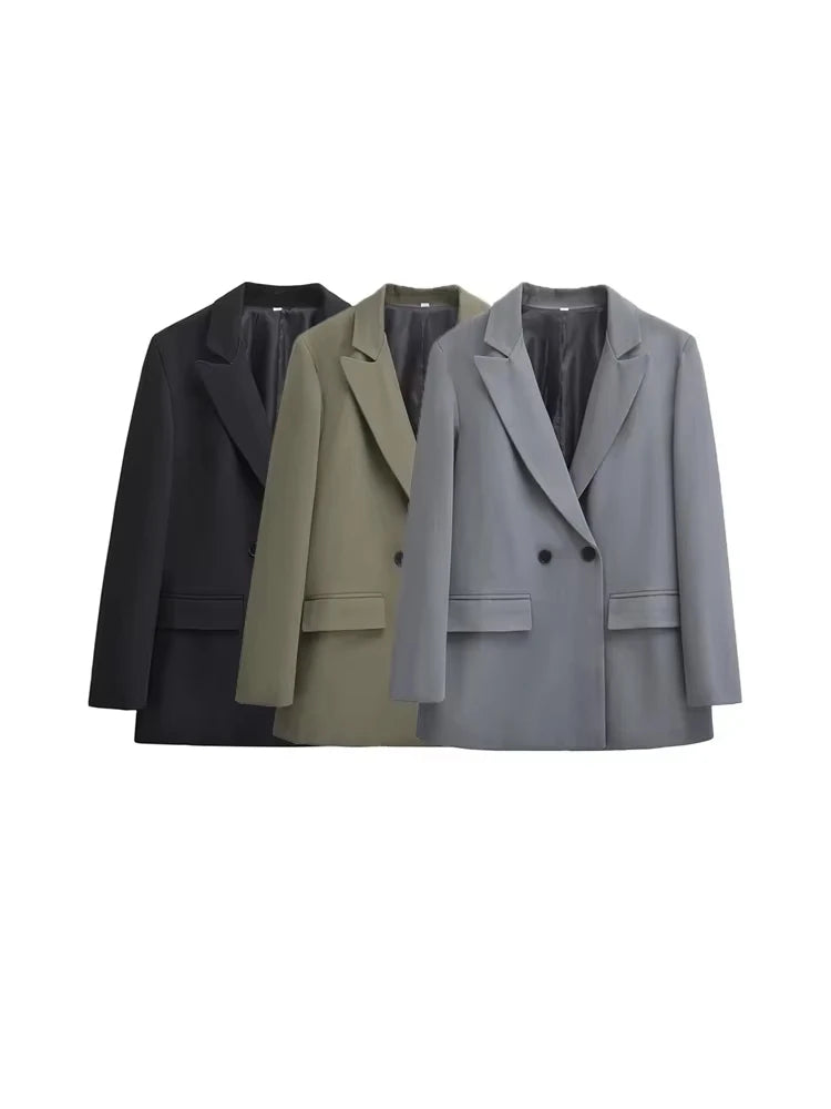Blazer Feminino Transpassado Manga Longa Bolsos com Aba