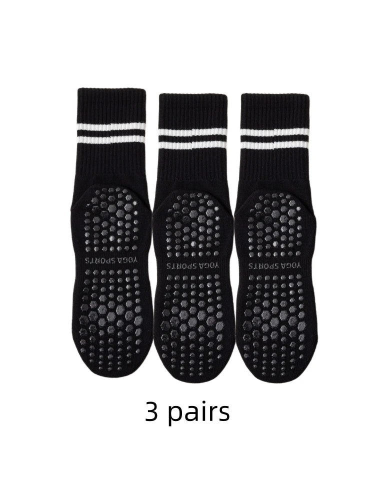 Conjunto de 3 Pares de Meias de Yoga, Meias de Comprimento Médio Antiderrapante