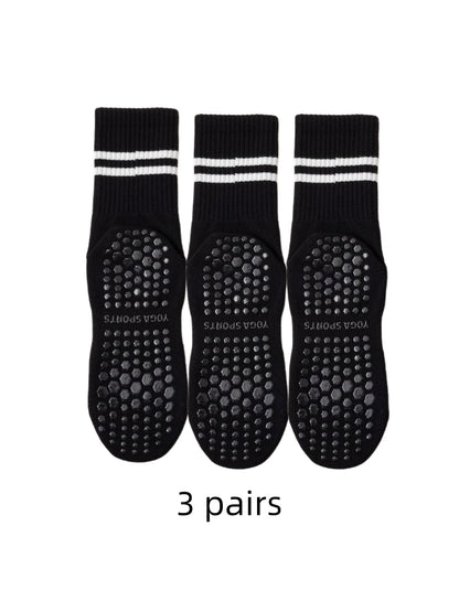Conjunto de 3 Pares de Meias de Yoga, Meias de Comprimento Médio Antiderrapante