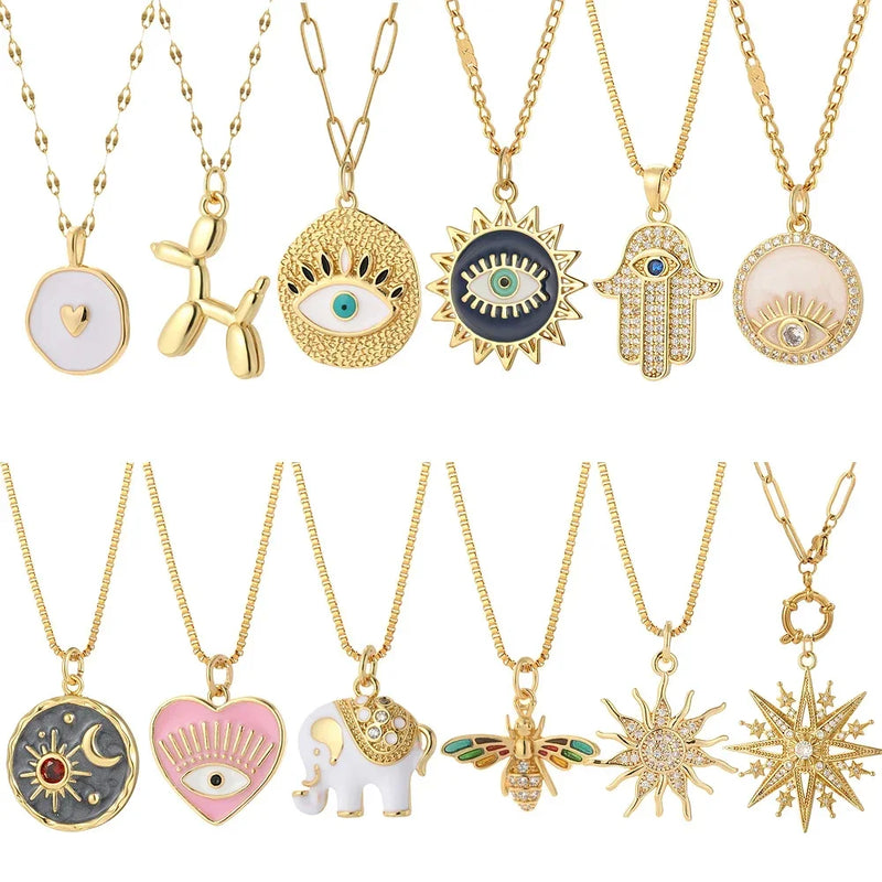 Colar Feminino - Pingente de elefante, coração, olho Grego, super elegante
