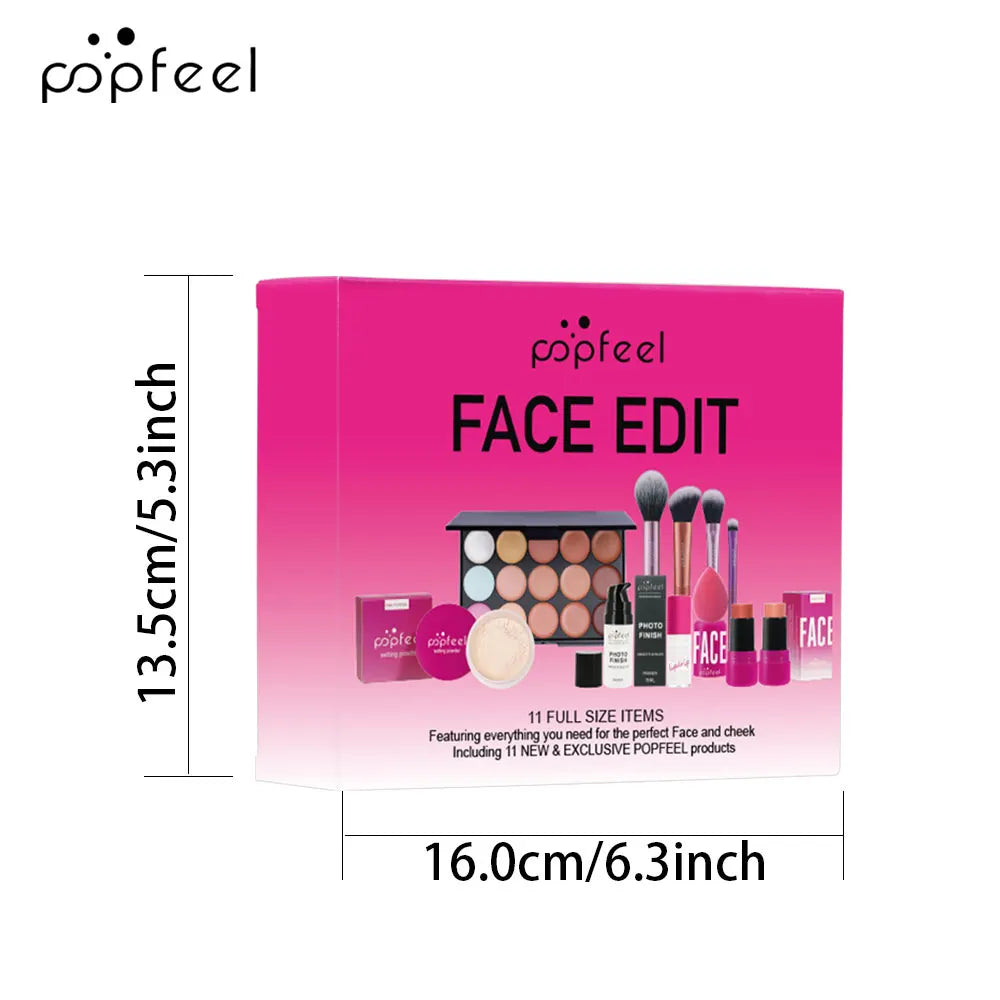Kit de Maquiagem Completo POPFEEL: Sombra, Pó, Gloss e Óleo Labial