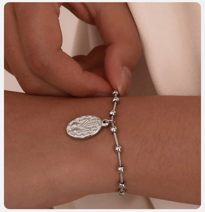 Pulseira Terço Feminina em Aço Inoxidável