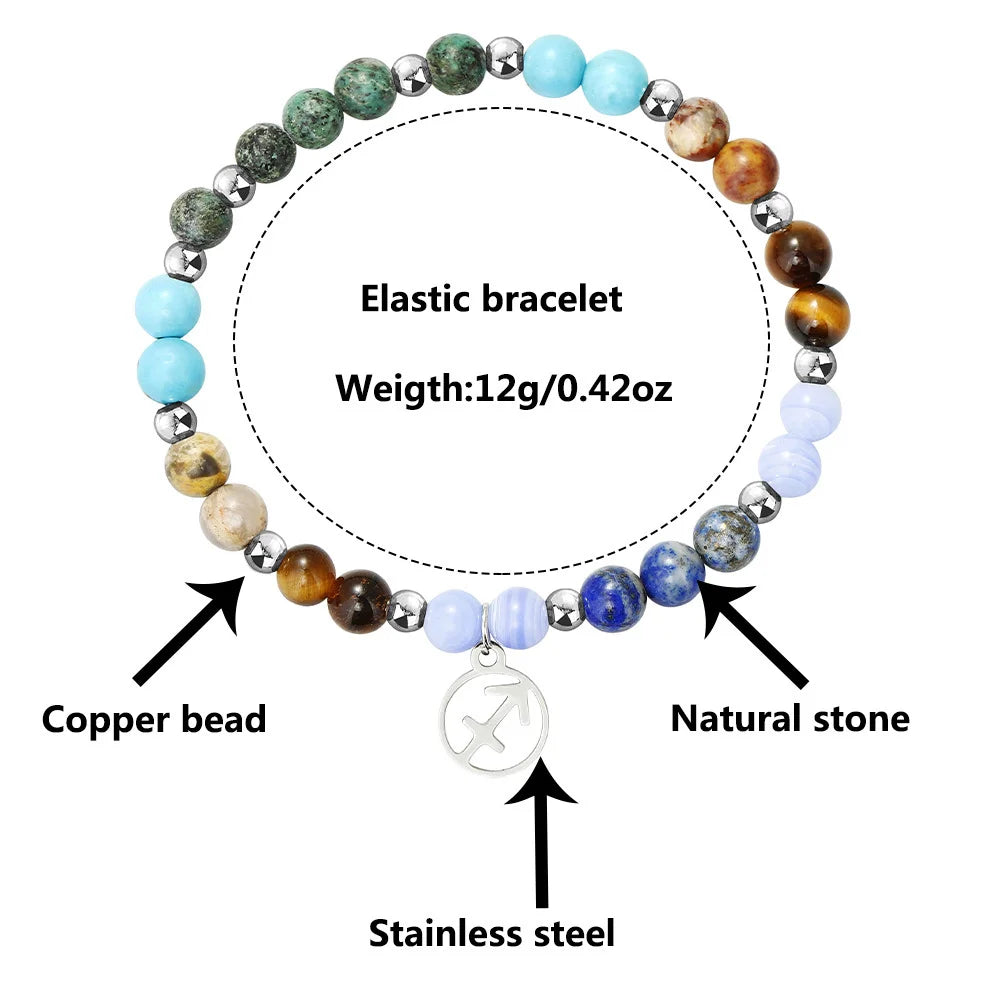 Pulseira de Contas com os 12 Signos do Zodíaco