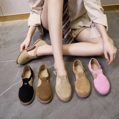 Sandália Feminina de Couro Legítimo Retrô Sola Plana