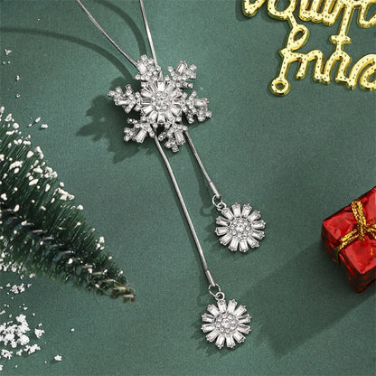 Colar de Natal Giratório com Strass e Floco de Neve Ajustável