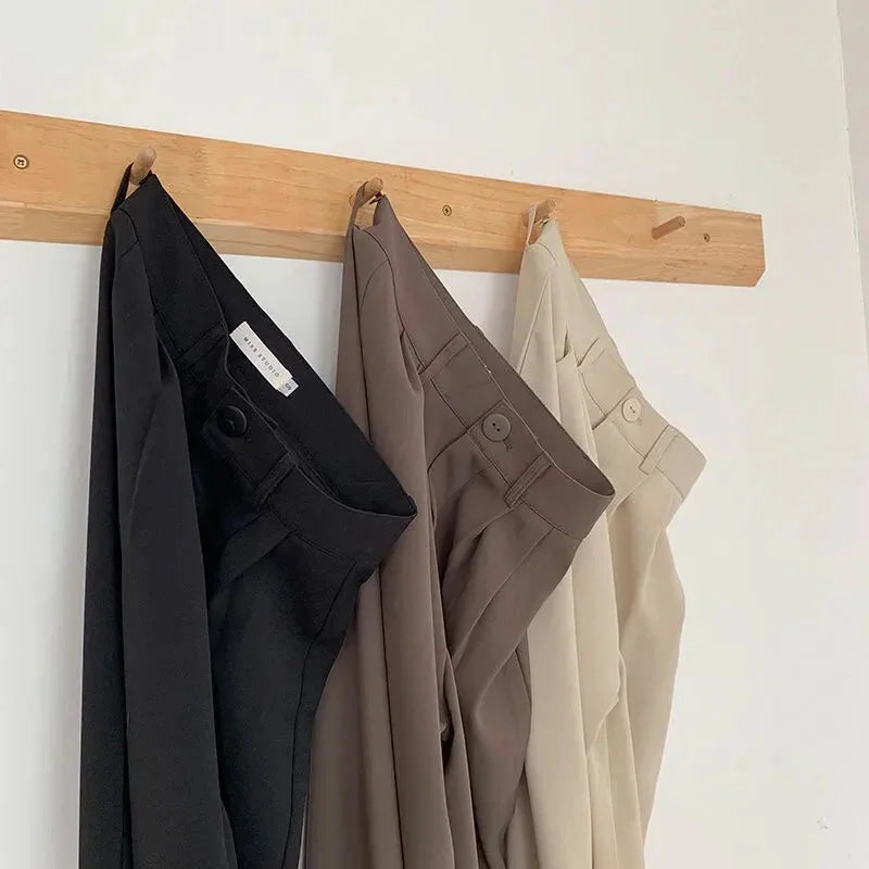 Calça de Terno Feminina de Cintura Alta ,Reta com Botões