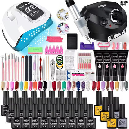 Kit e Acessórios para Unhas - Esmalte, Broca Elétrica, Máquina de Secagem, Lâmpada UV