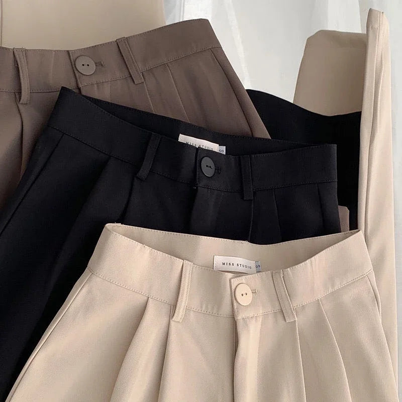 Calça de Terno Feminina de Cintura Alta ,Reta com Botões