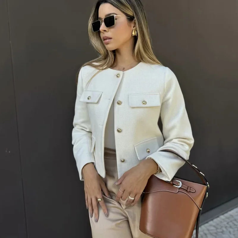 Jaqueta Feminina com Botão Manga Longa Outono/Inverno