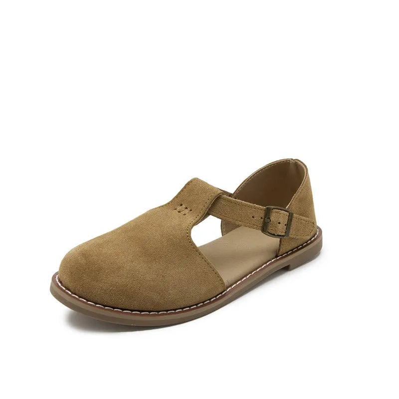 Sandália Feminina de Couro Legítimo Retrô Sola Plana