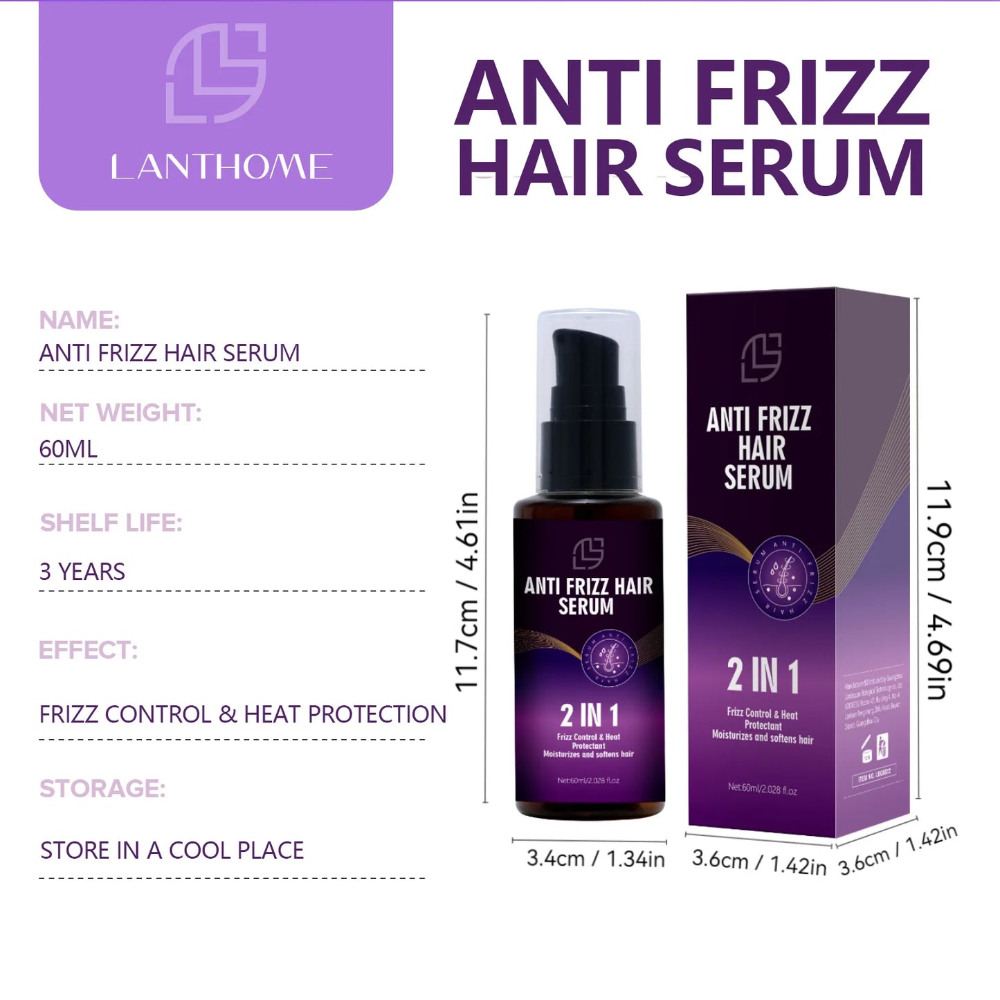 Anti Frizz Serum Nutre 60ml Reparação, Alisamento e Hidratação para os seus Cabelos