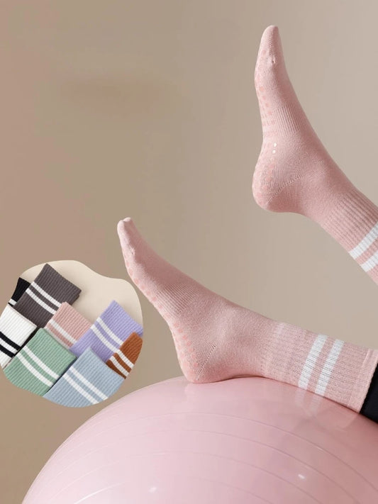 Conjunto de 3 Pares de Meias de Yoga, Meias de Comprimento Médio Antiderrapante