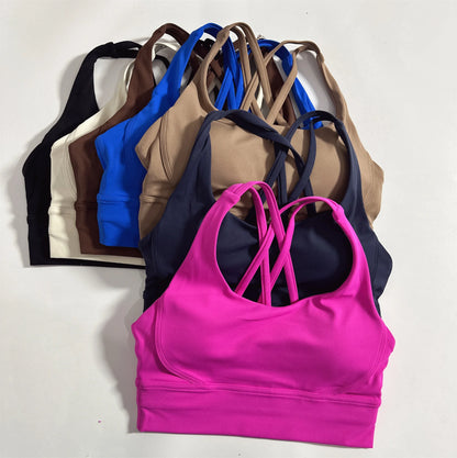 Top esportivo Feminino de Cor Sólida com Costas Cruzadas Macias
