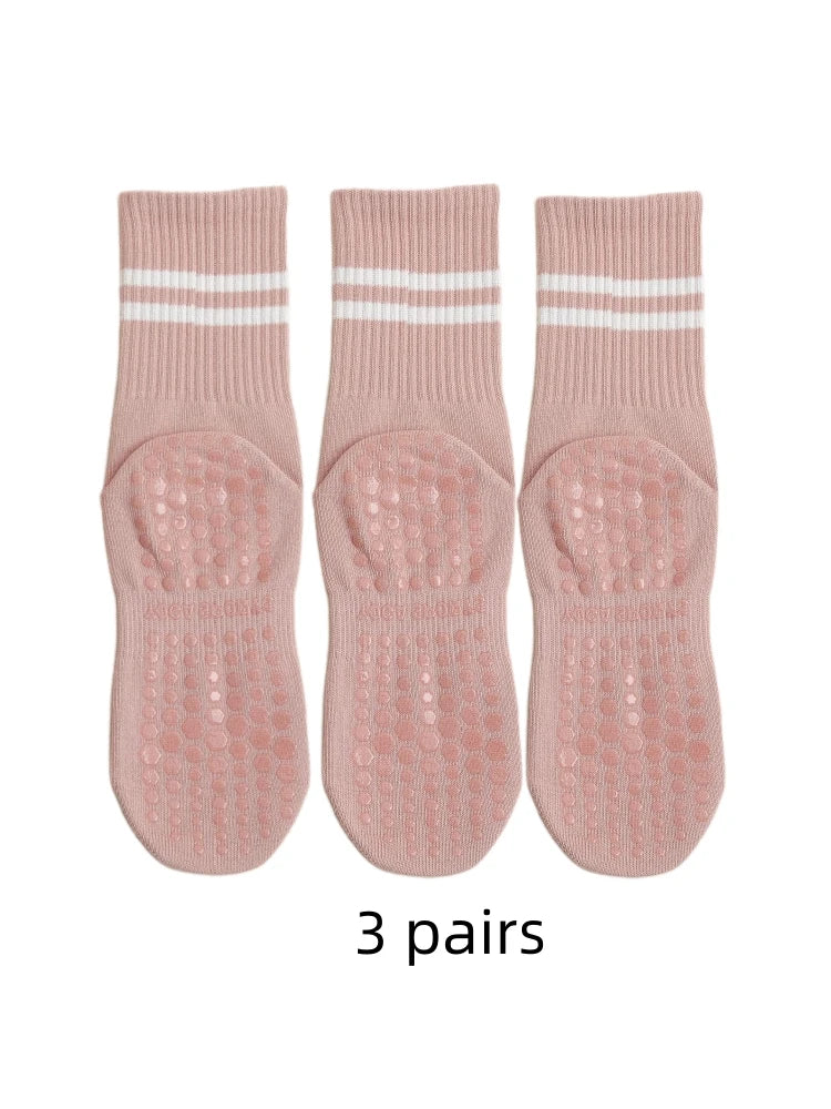 Conjunto de 3 Pares de Meias de Yoga, Meias de Comprimento Médio Antiderrapante