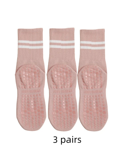 Conjunto de 3 Pares de Meias de Yoga, Meias de Comprimento Médio Antiderrapante
