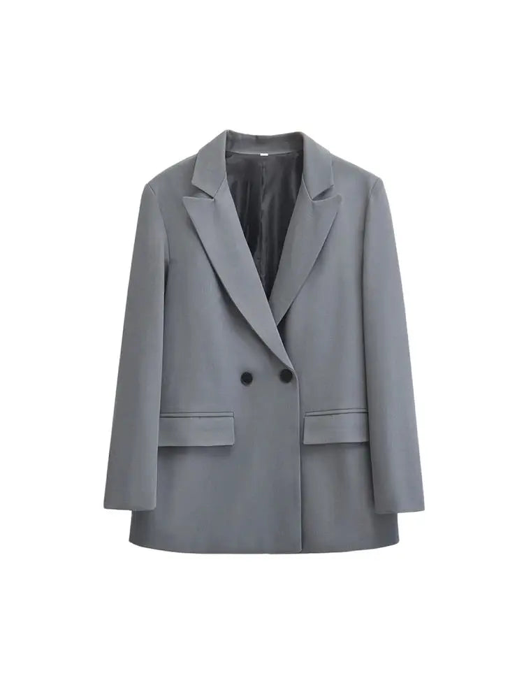 Blazer Feminino Transpassado Manga Longa Bolsos com Aba