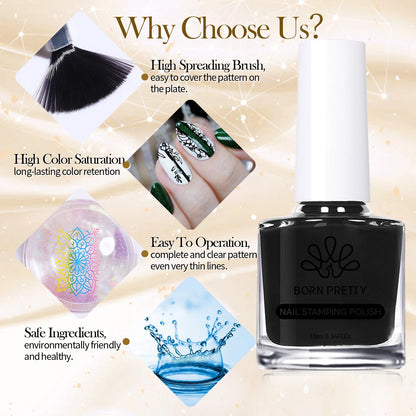 Carimbo Esmalte Verniz para Unhas Preto e Branco Born Pretty