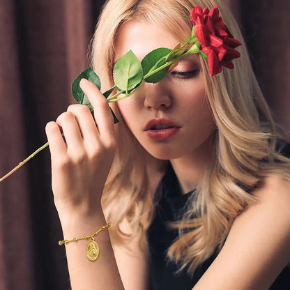 Pulseira Terço Feminina em Aço Inoxidável