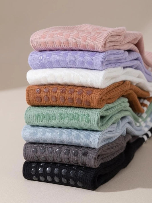 Conjunto de 3 Pares de Meias de Yoga, Meias de Comprimento Médio Antiderrapante
