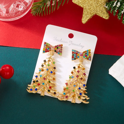 Brincos de árvore de Natal com strass coloridos