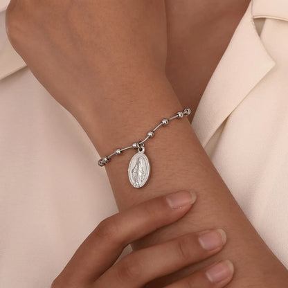 Pulseira Terço Feminina em Aço Inoxidável