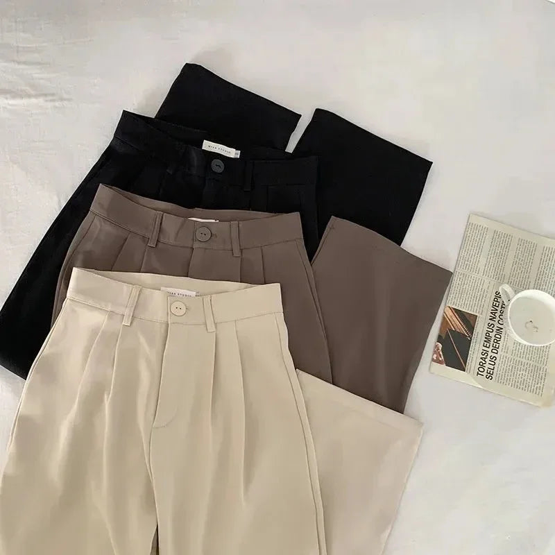 Calça de Terno Feminina de Cintura Alta ,Reta com Botões