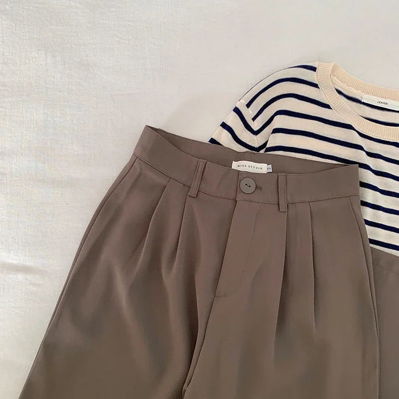Calça de Terno Feminina de Cintura Alta ,Reta com Botões