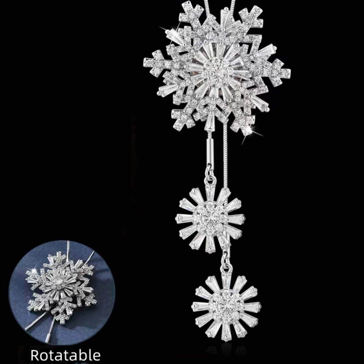 Colar de Natal Giratório com Strass e Floco de Neve Ajustável