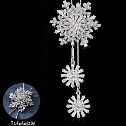 Colar de Natal Giratório com Strass e Floco de Neve Ajustável