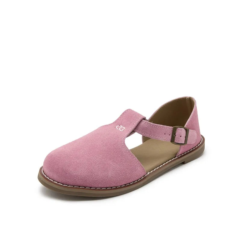 Sandália Feminina de Couro Legítimo Retrô Sola Plana