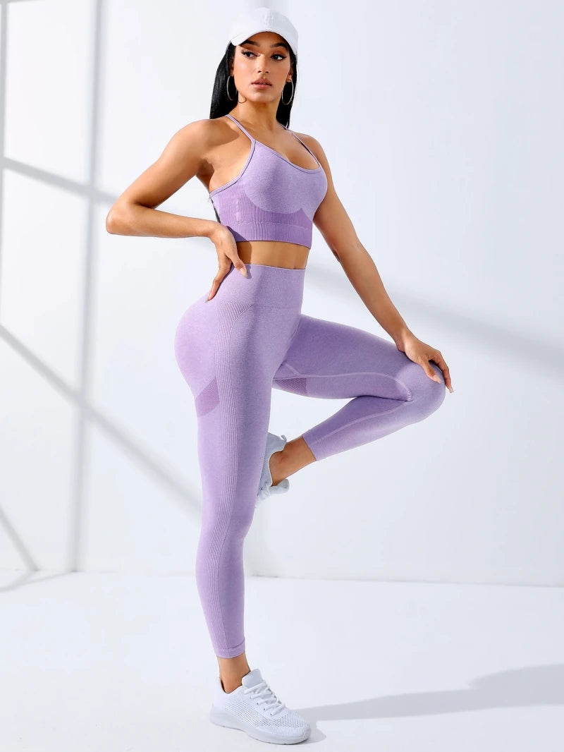 Conjunto Treino Leggings Fina Alça de Ombro Stretch Fitness